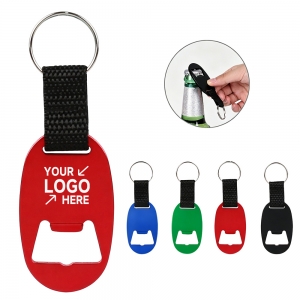 Oval Bottle Opener Keychain w/ Strap