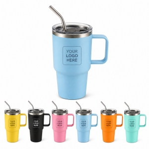 2 oz Stainless Steel Tumbler W/ Straw & Handle