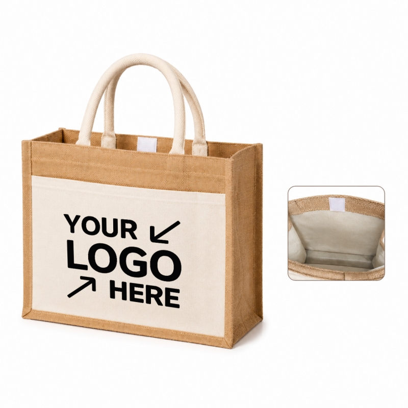 Large Jute Grocery Tote Bag with Front Pocket Large Jute Grocery Tote Bag with Front Pocket