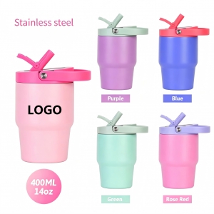 14OZ Vacuum Insulated Tumbler Foldable Straw Lid