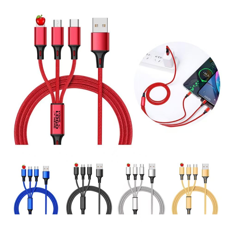 47.24''L Multifunctional 3 in 1 Copper Charging Data Cable