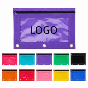 PVC Oxford Fabric pencil  pouches With 3 Ring